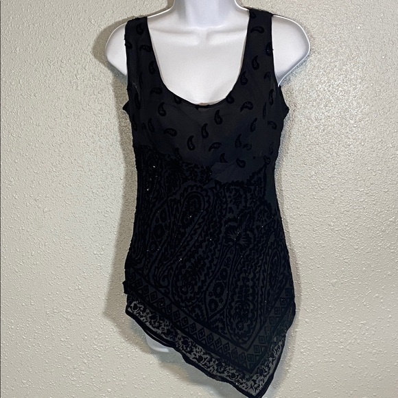 E by Eci Women’s Black Sheer Paisley Beaded Tank Top – Size 6 - Picture 16 of 16